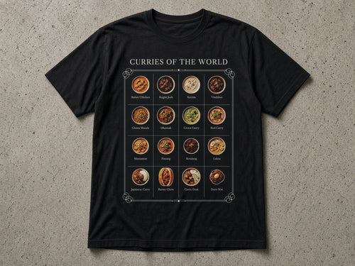 Curries of the World T-Shirt – black tee mock-up