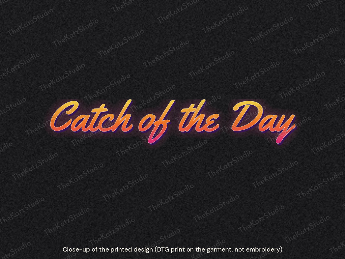 Catch of the Day neon sweatshirt – lettering close-up