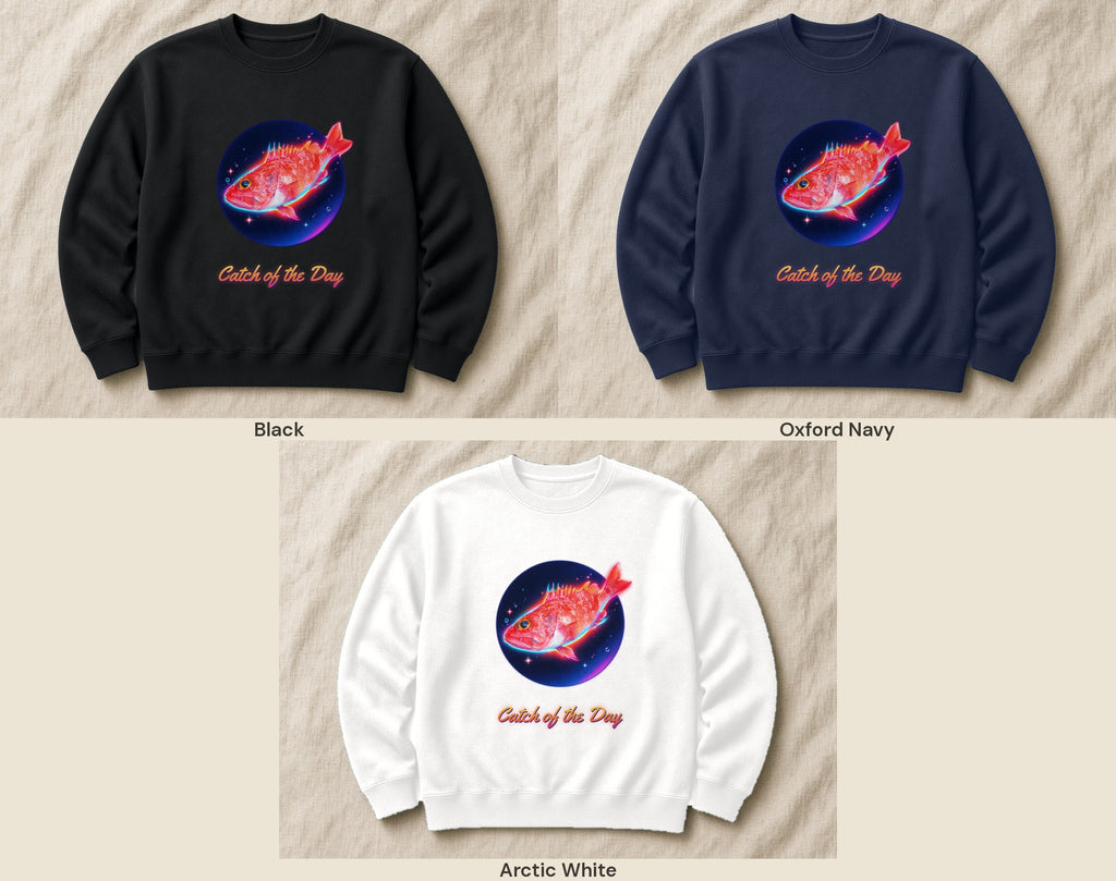 Catch of the Day neon sweatshirt – colour line-up