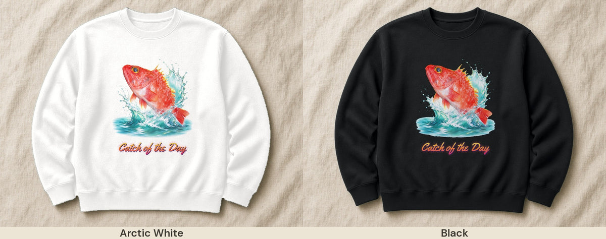 Catch of the Day splash sweatshirt – colour line-up