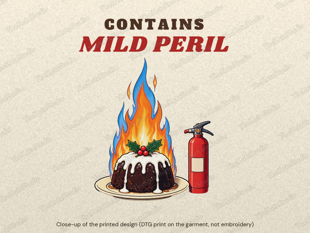Contains Mild Peril T-shirt – print close-up