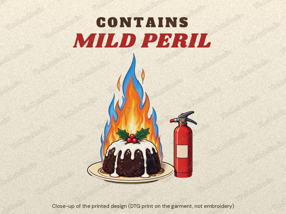 Contains Mild Peril T-shirt – print close-up