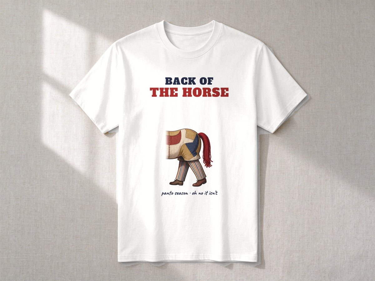 Front of the Horse and Back of the Horse T-shirts – flat lay, Back of the horse, White
