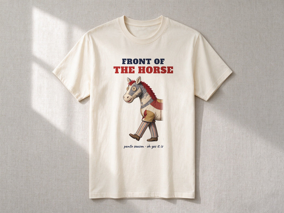 Front of the Horse and Back of the Horse T-shirts – flat lay, Front of the horse (Natural)