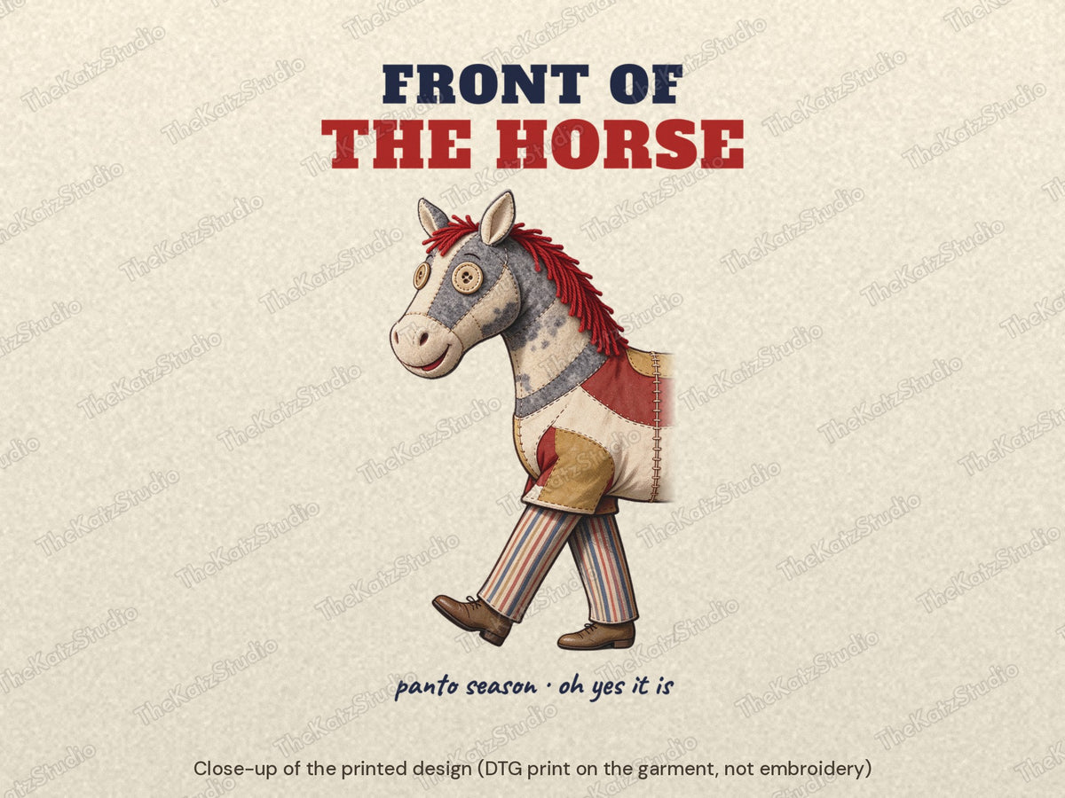 Front of the Horse and Back of the Horse T-shirts – print close-up, Front of the horse