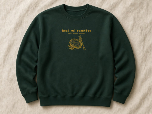Head of Roasties sweatshirt – flat lay, Bottle Green