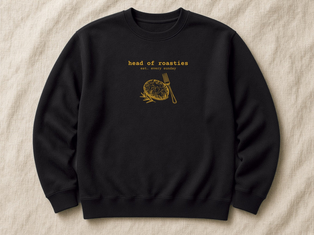 Head of Roasties sweatshirt – flat lay, Black