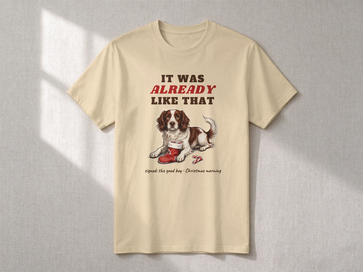 It Was Already Like That T-shirt – flat lay, Sand