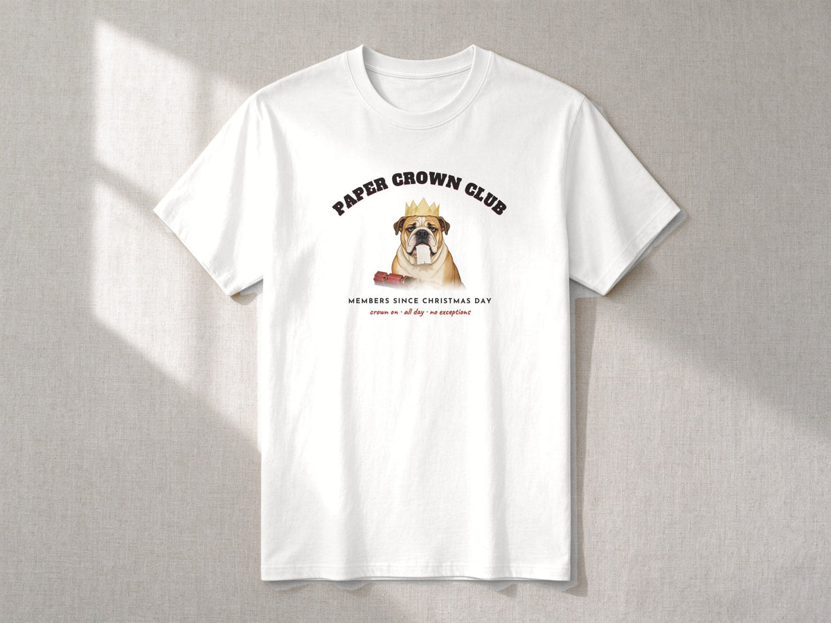 Paper Crown Club T-shirt – flat lay, White