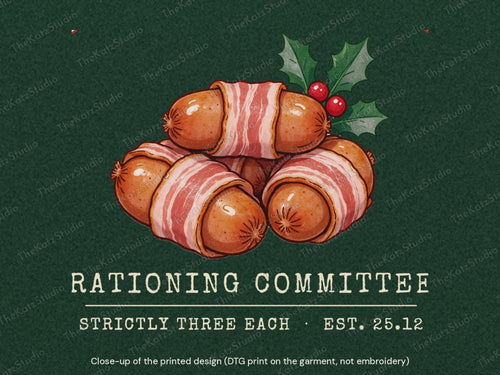 Pigs in Blankets Rationing Committee sweatshirt – print close-up
