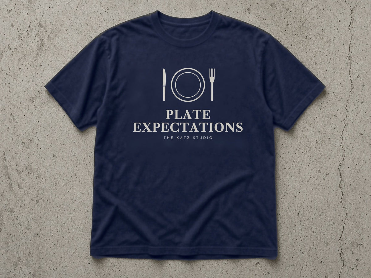 Plate Expectations T-Shirt – navy blue tee mock-up