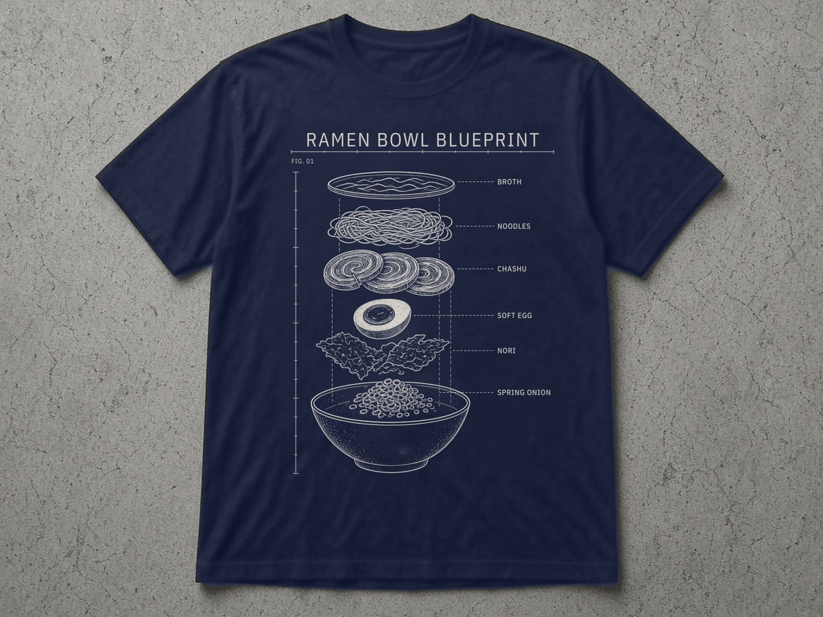 Ramen Bowl Blueprint T-Shirt – navy blue tee mock-up