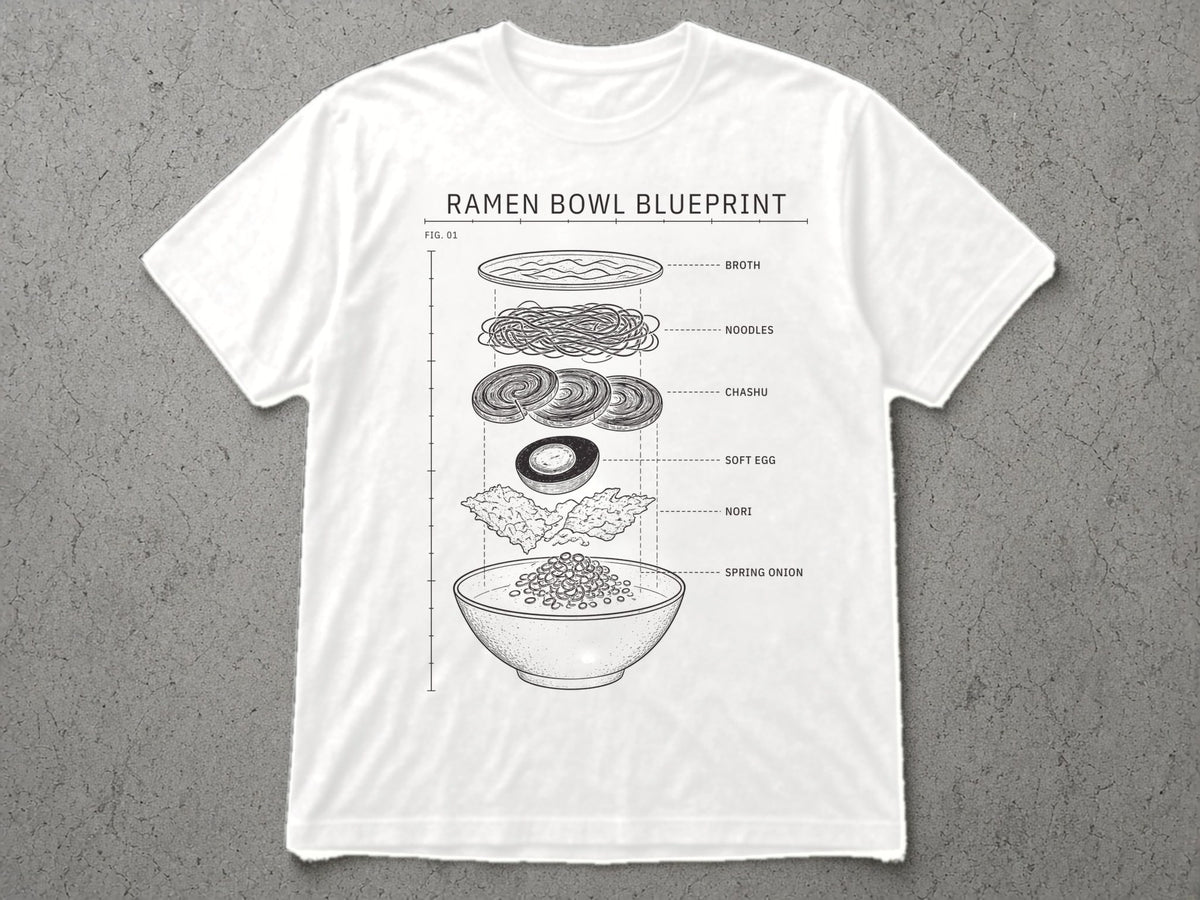 Ramen Bowl Blueprint T-Shirt – white tee mock-up