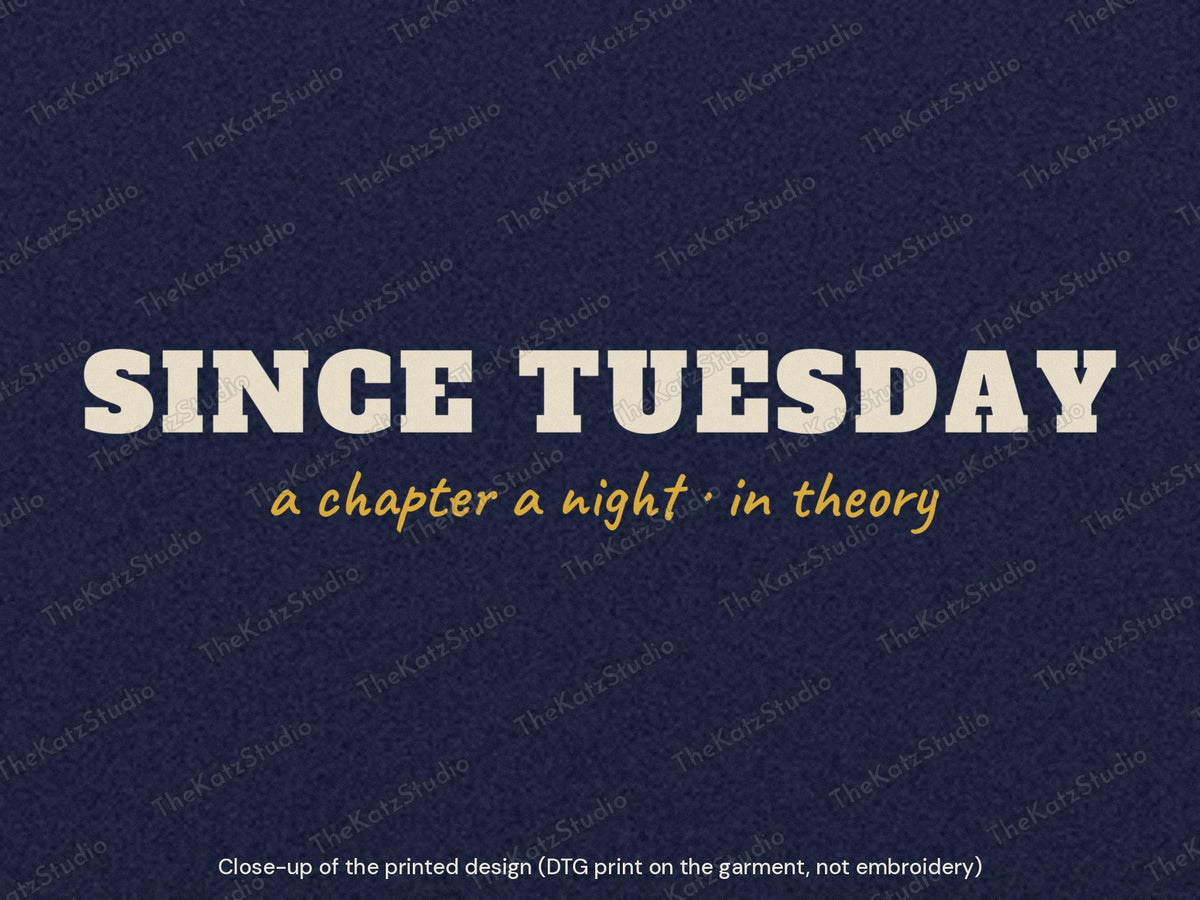 Same Page Since Tuesday hoodie – lettering close-up