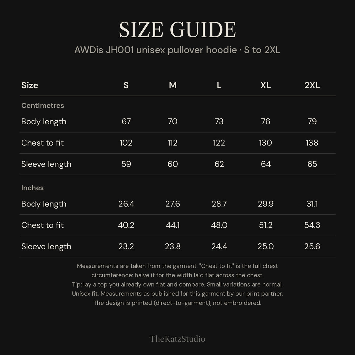 Same Page Since Tuesday hoodie – size chart