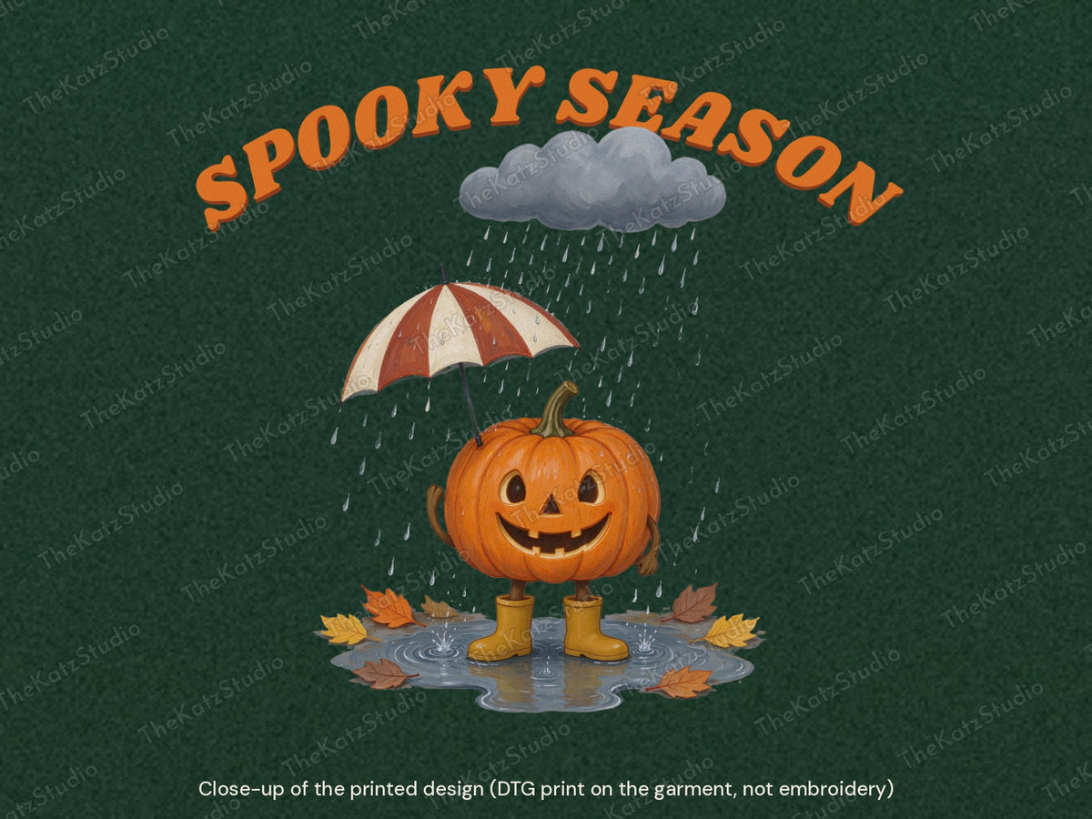 Spooky Season (Light Drizzle Expected) sweatshirt – print close-up