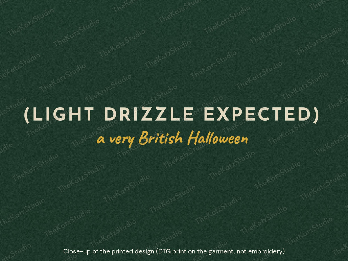Spooky Season (Light Drizzle Expected) sweatshirt – lettering close-up