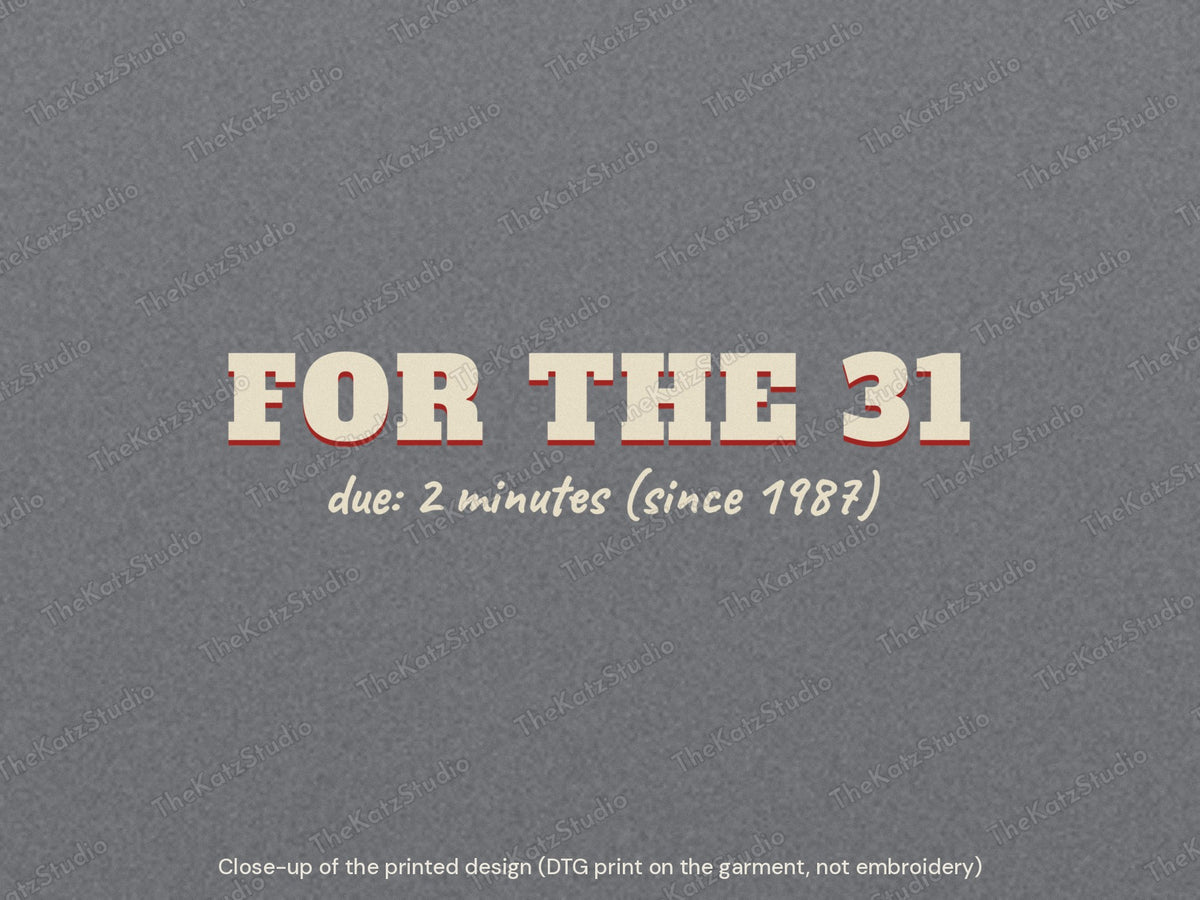 Still Waiting for the 31 sweatshirt – lettering close-up