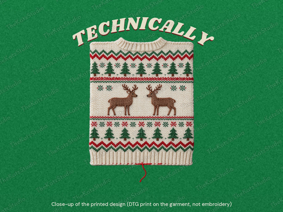 Technically a Christmas Jumper T-shirt – print close-up
