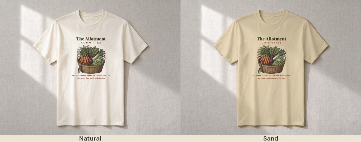The Allotment Committee T-shirt – colour line-up