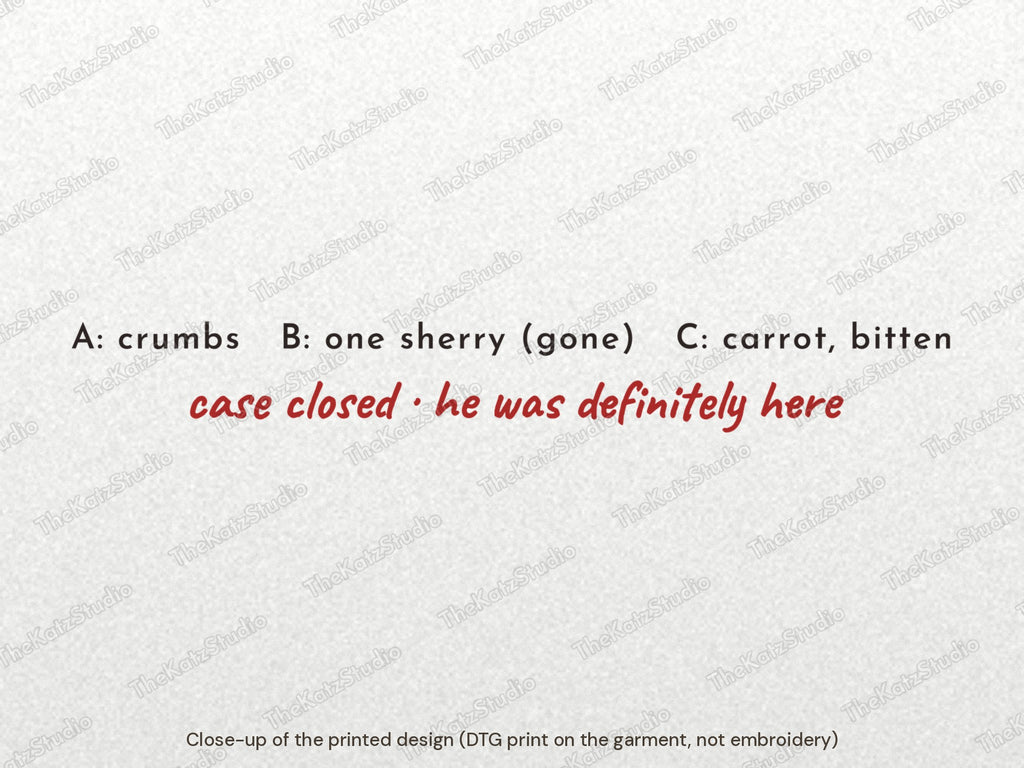 The Christmas Eve Evidence sweatshirt – lettering close-up
