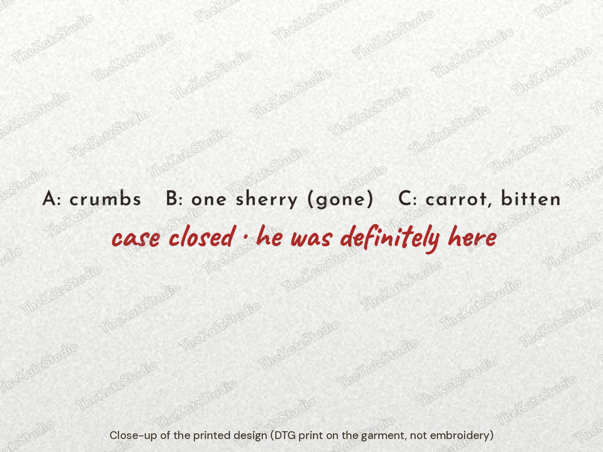 The Christmas Eve Evidence sweatshirt – lettering close-up