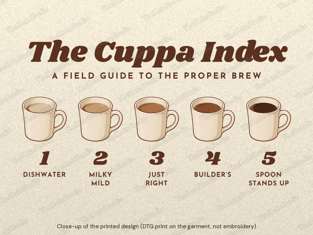 The Cuppa Index T-shirt – print close-up