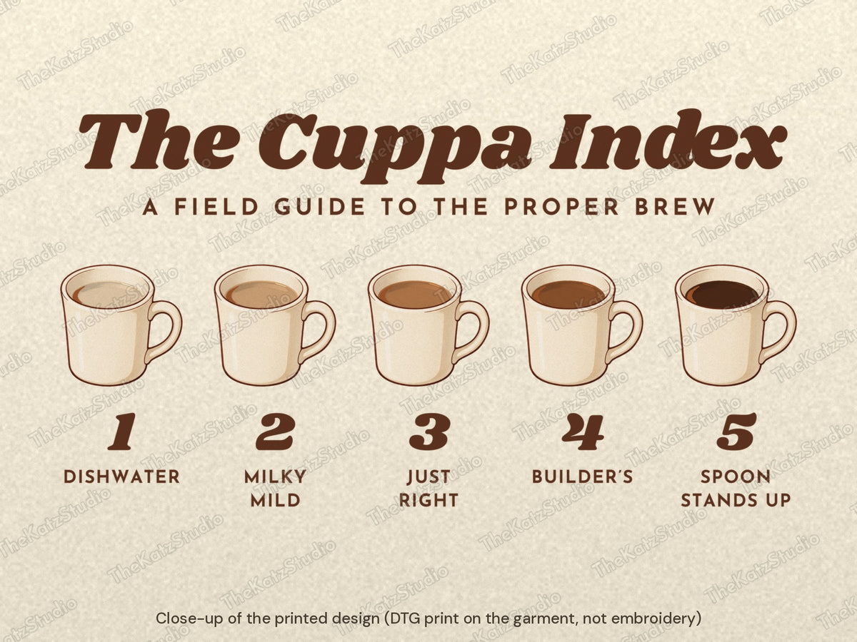 The Cuppa Index T-shirt – print close-up