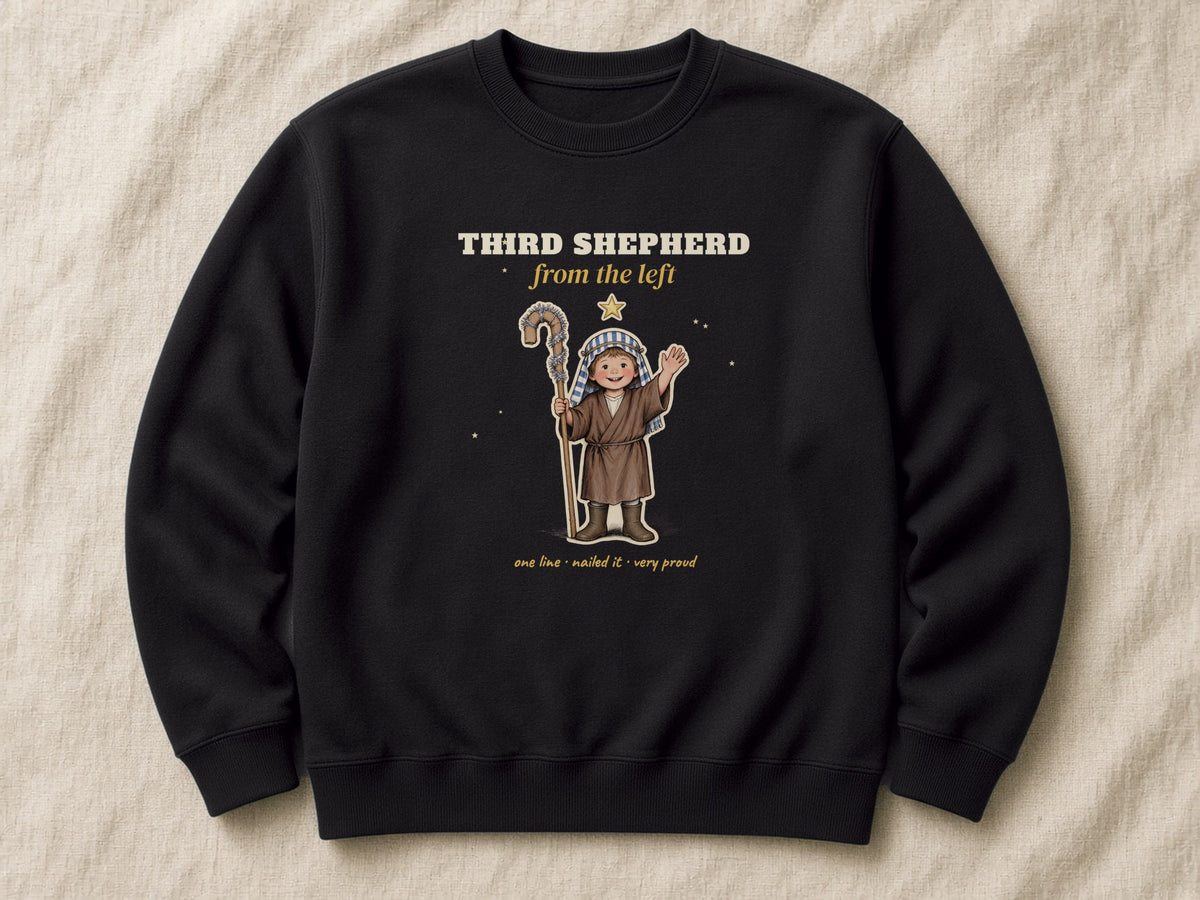 Third Shepherd from the Left sweatshirt – flat lay, Black