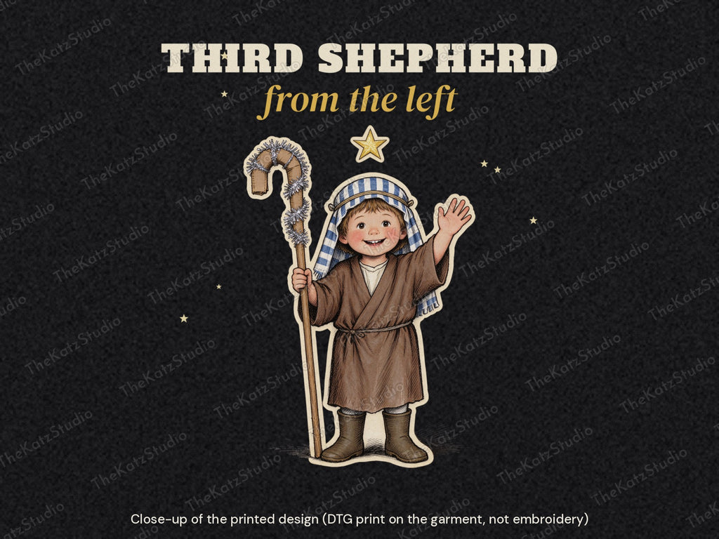 Third Shepherd from the Left sweatshirt – print close-up