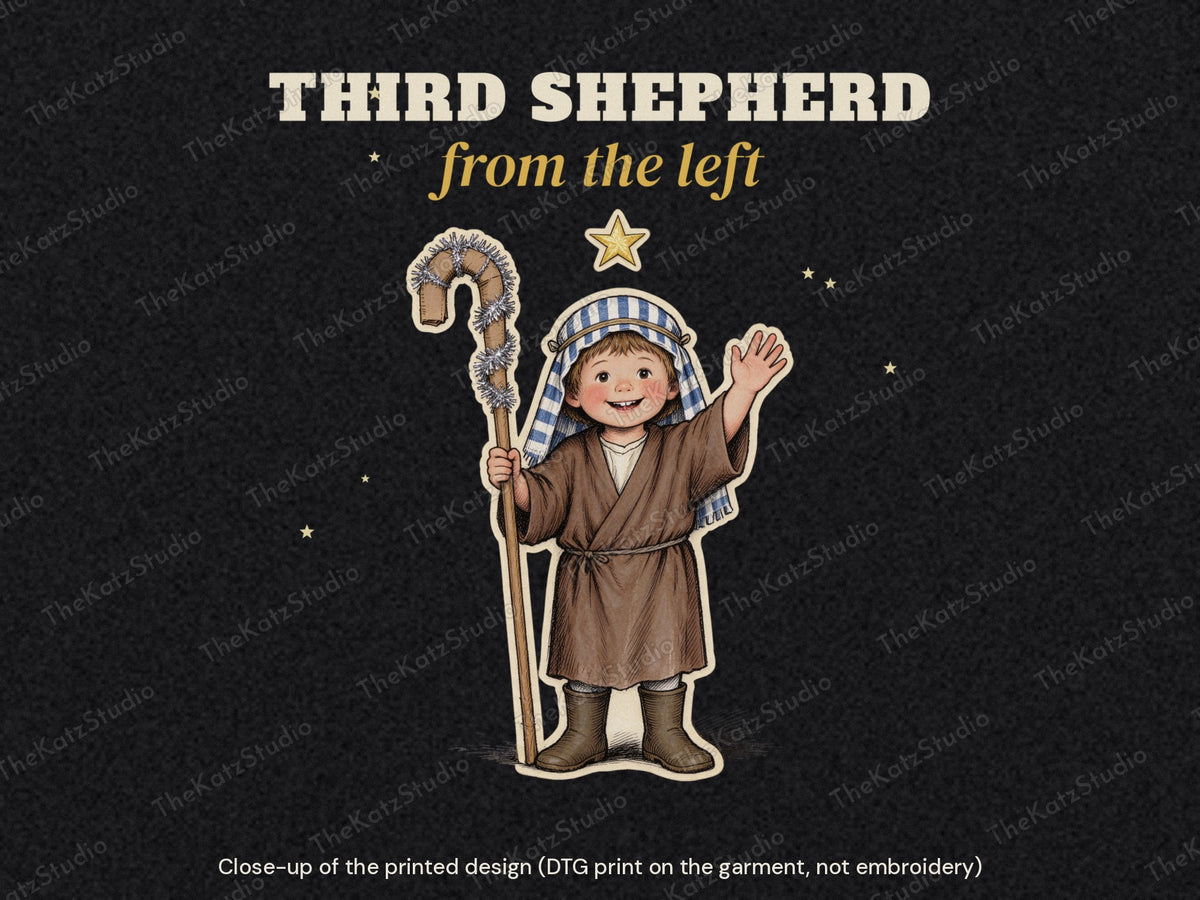 Third Shepherd from the Left sweatshirt – print close-up