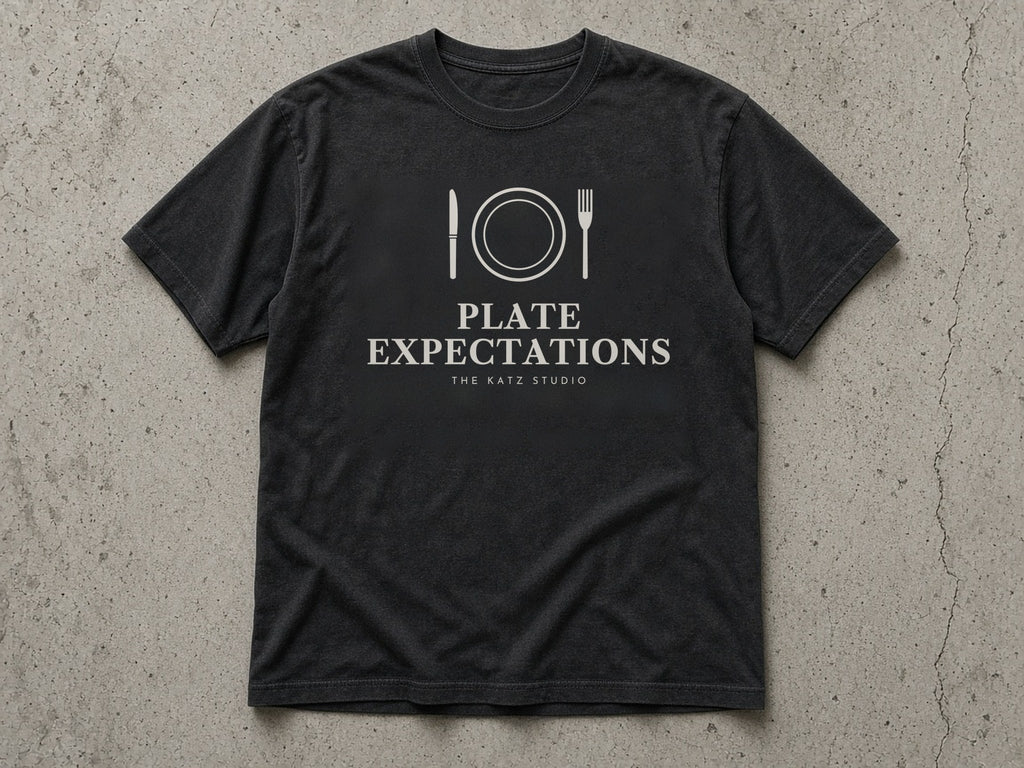 Plate Expectations T-Shirt – black tee mock-up