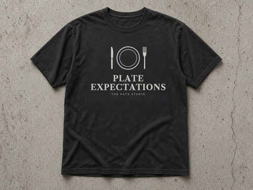 Plate Expectations T-Shirt – black tee mock-up