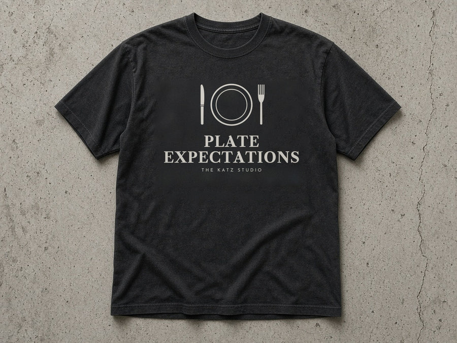 Plate Expectations T-Shirt – black tee mock-up