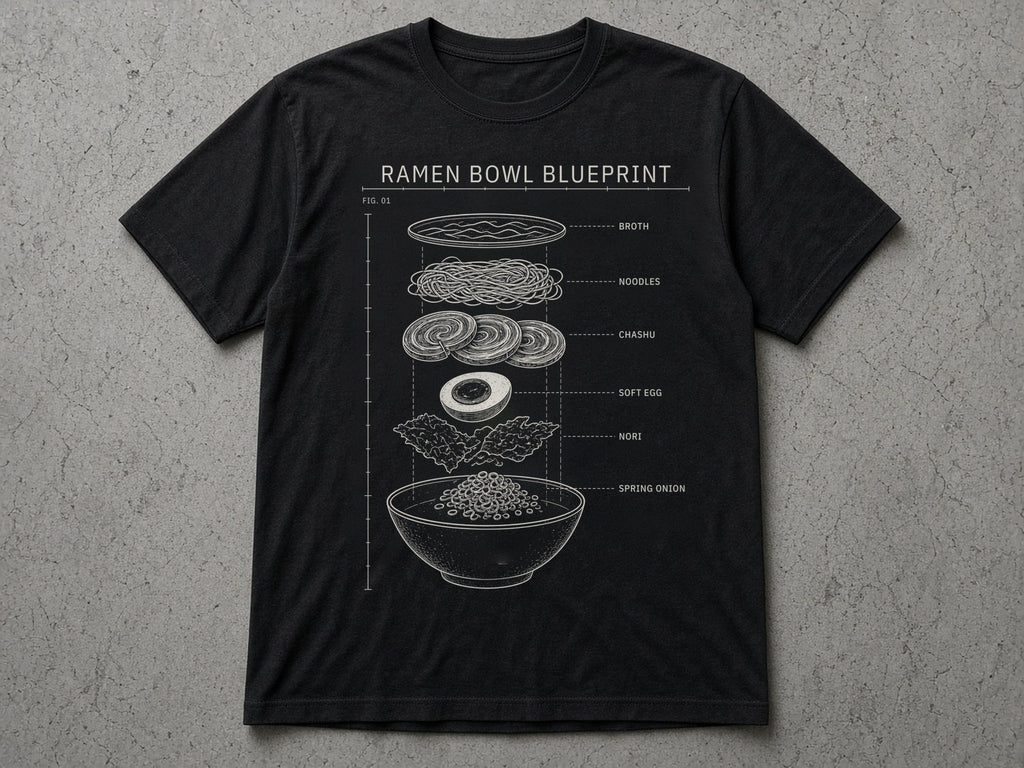 Ramen Bowl Blueprint T-Shirt – black tee mock-up