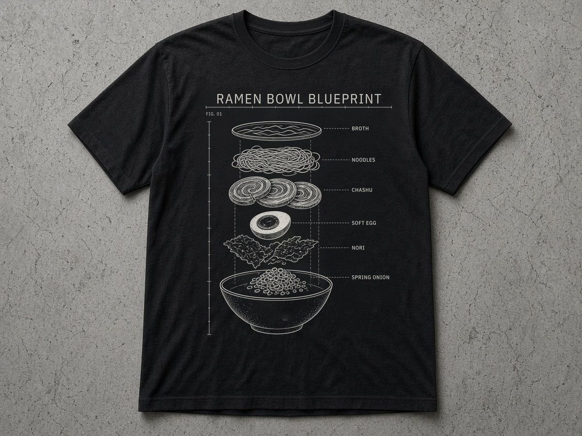 Ramen Bowl Blueprint T-Shirt – black tee mock-up