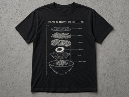 Ramen Bowl Blueprint T-Shirt – black tee mock-up