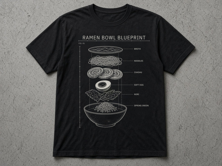 Ramen Bowl Blueprint T-Shirt – black tee mock-up